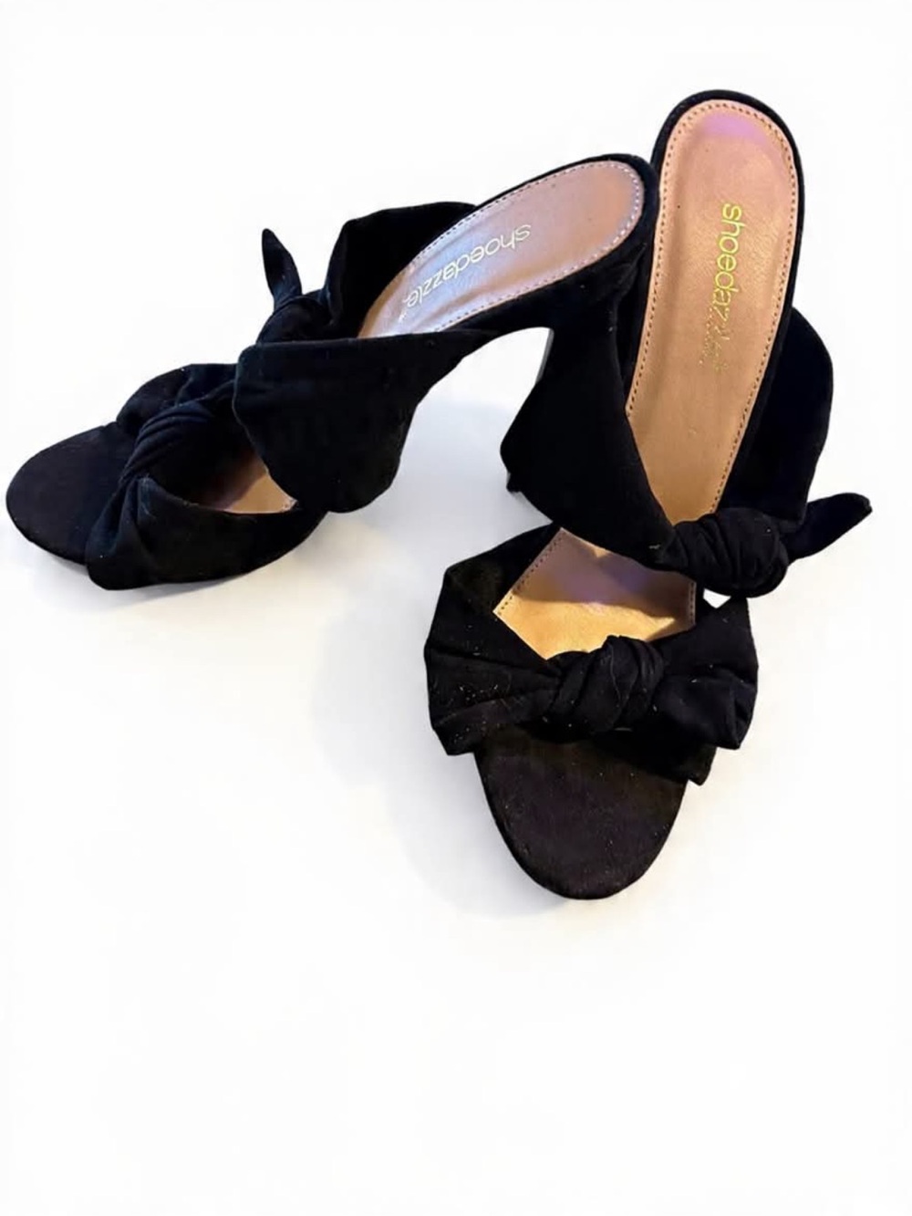 Shoe Dazzle Black Knot-Front Slide Heels